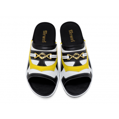 Men Sandals SKF-39 Black-White-Yellow Microfiber Leather